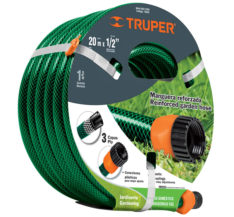 Шланг Комфорт, усиленный, 3-слойный 1/2&Prime; 20м (соеденитель Пластик) Truper